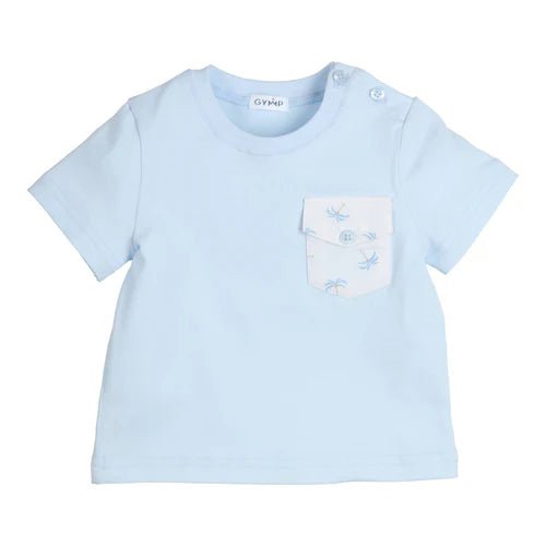 Gymp Boys T-Shirt Aerobic Chest Pocket Palm Trees Light Blue/White 353-6279-20