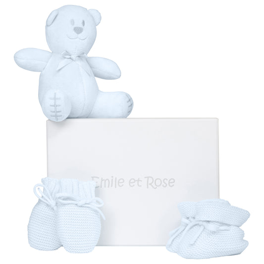 Emile Et Rose Kelsey Blue Knitted Mitt, Boottee & Toy Set 4240PB