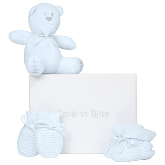 Emile Et Rose Kelsey Boys Pale Blue Knitted Mitt, Boottee & Toy Set 4240PB