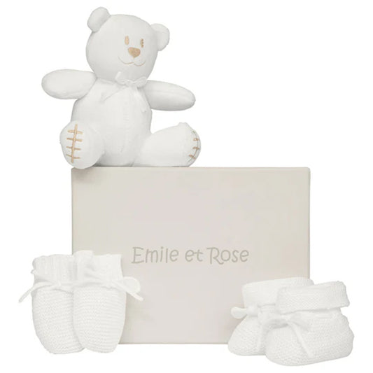 Emile Et Rose Kelsey Girls White Knitted Mitt, Boottee & Toy Set 4240WH