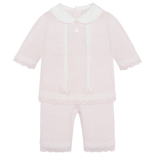 Emile Et Rose Kacey Pink Knit 2 Piece, Central Lace Panel, Pretty Hems & Trousers 6517PP