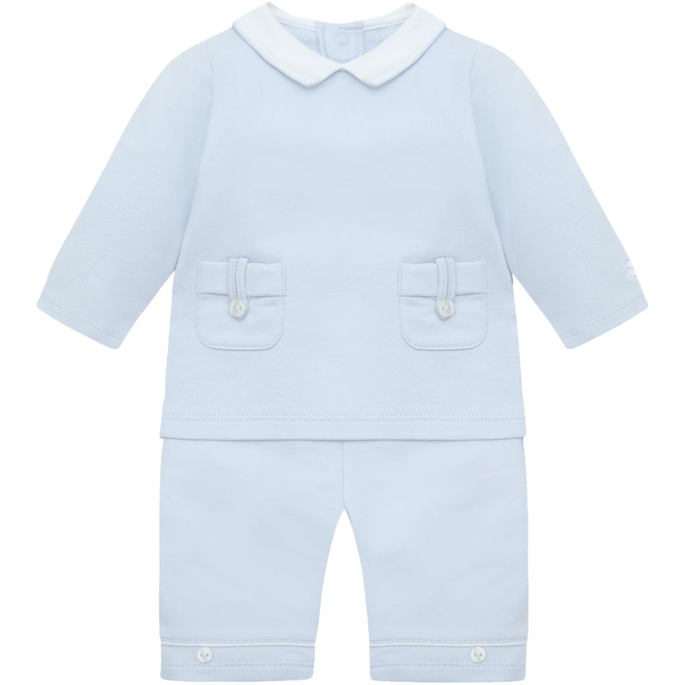 Emile et Rose Lennon Boys Pale Blue 2Pc Bft Top & Trousers With Button Loop Pockets & Collar 6518PB