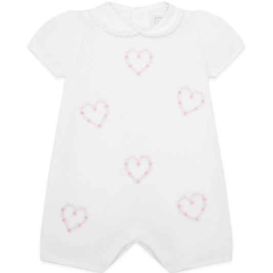 Emile Et Rose White Jersey Romper With Floral Hearts Jody White 7345WH
