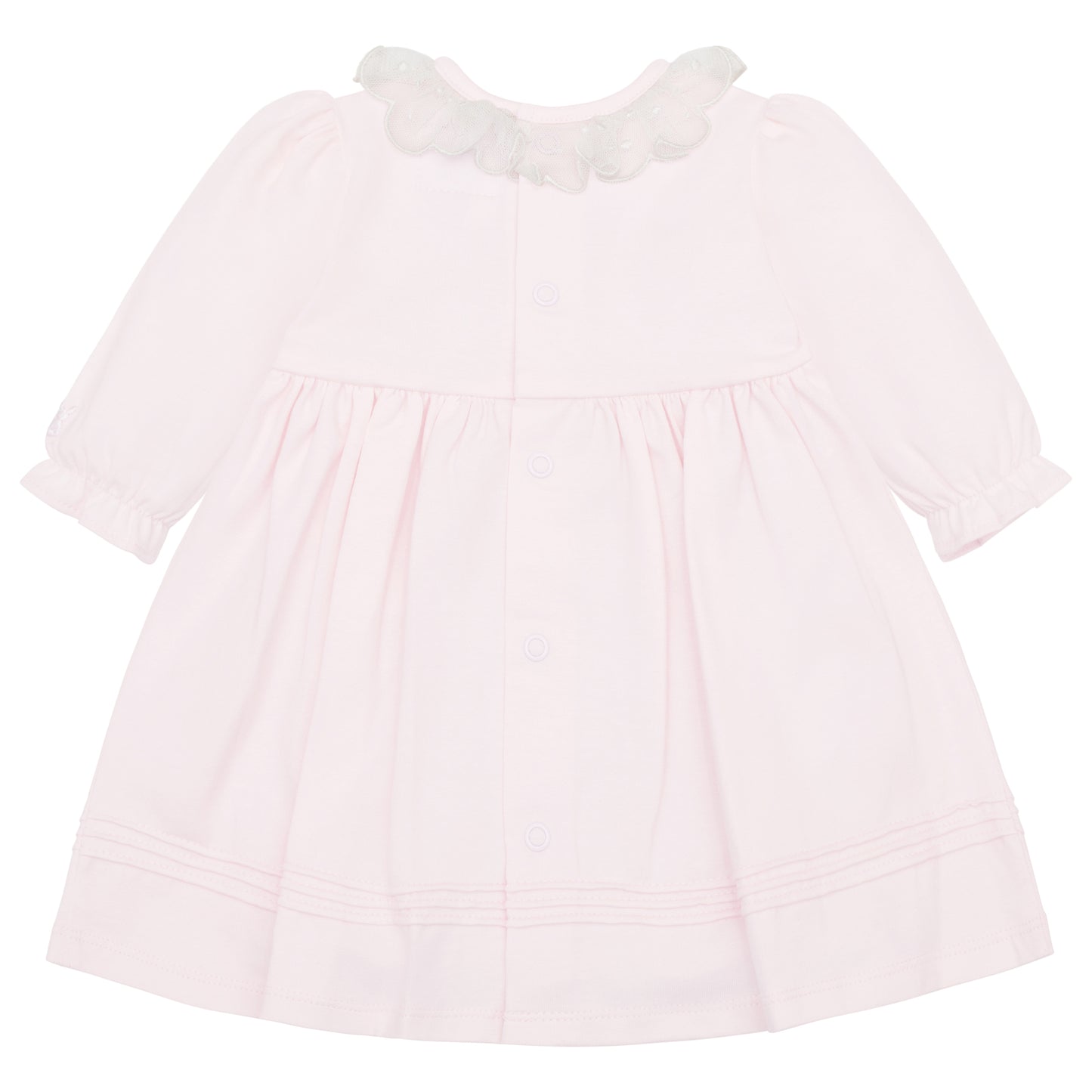 Emile Et Rose Kara Pink Stretch Jersey Dress With Embroidered Tulle Overlay & Tights 8469PP