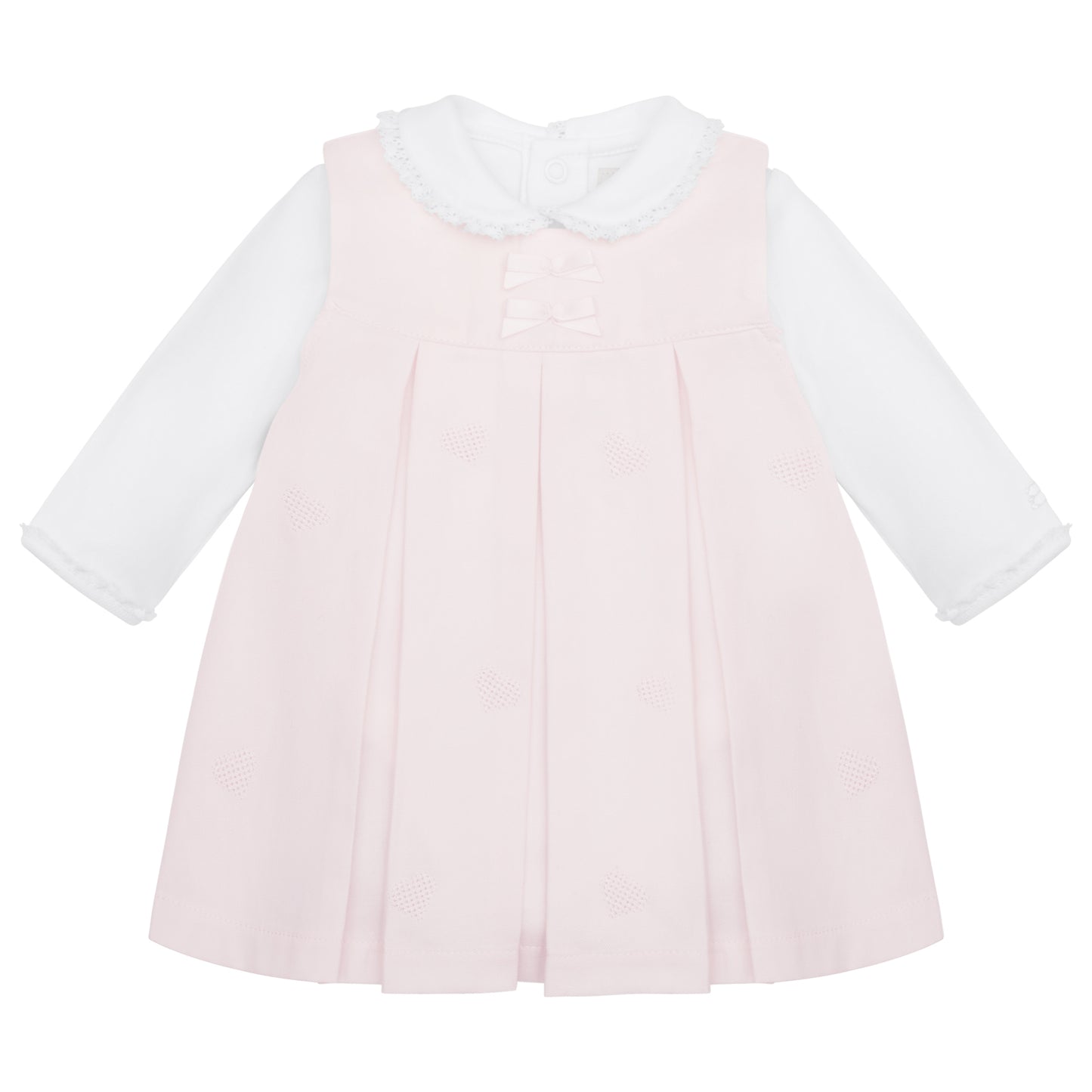 Emile Et Rose Kendall Pink 2 Piece Twill Pinny With Embroidered Hearts And Body Vest 8473PP
