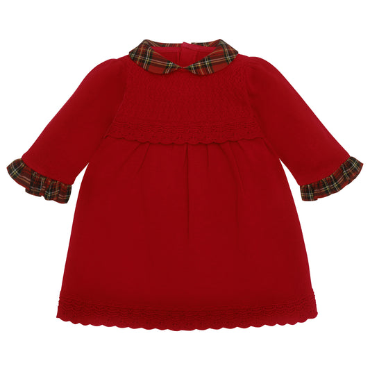 Emile Et Rose Kesia Red Knitted Dress With Tartan Collar, Slv Frills & Tights 8475RD
