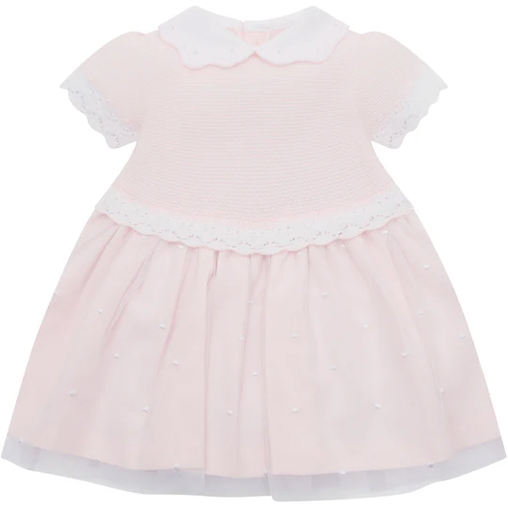 Emile et Rose Lauren Girls Pale Pink Dress With Knitted Upper, Jersey Skirt, Emb Tulle Overlay & Pants 8479PP