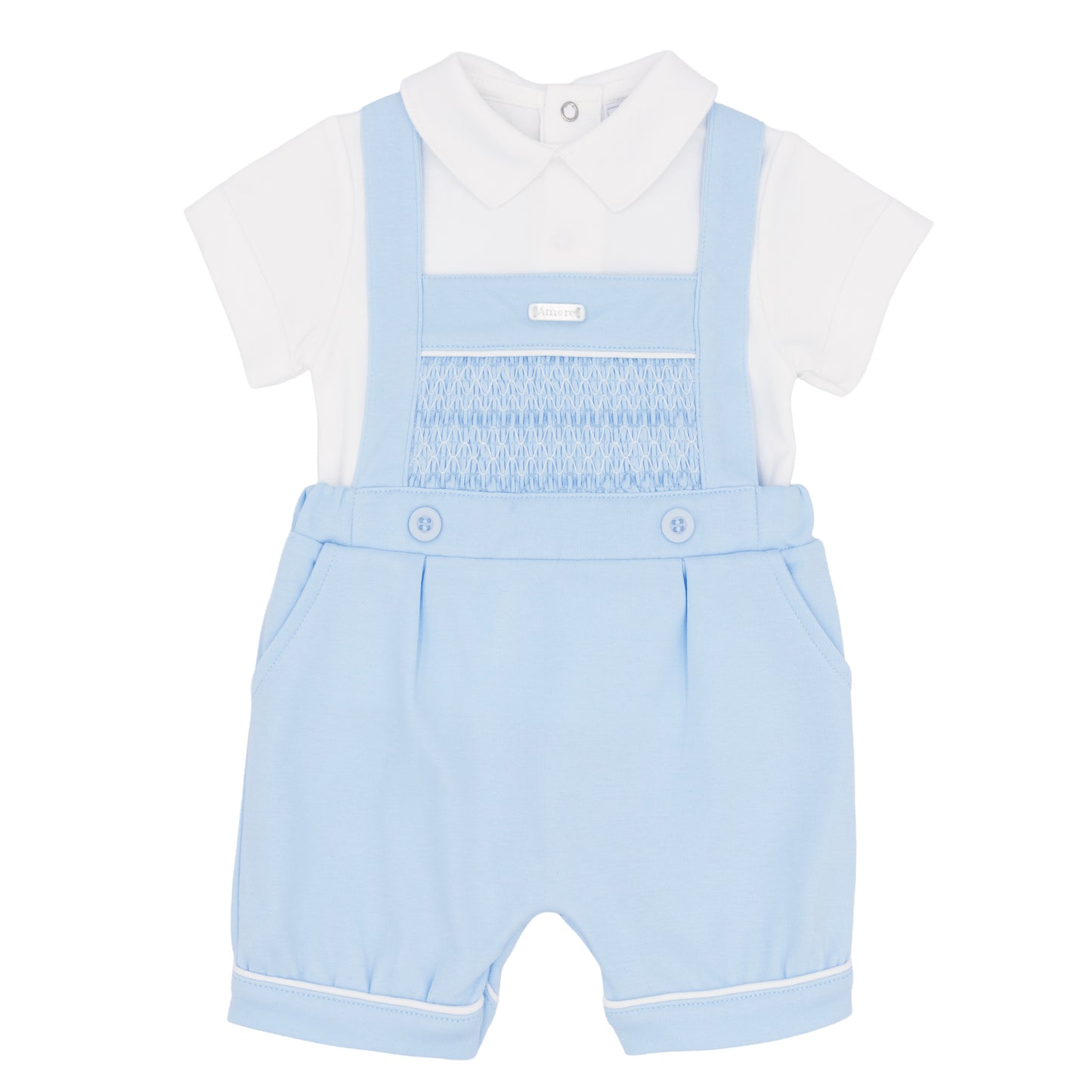 Amore Boys Blue Smocked T Shirt And Bibshort Blue AM0040B