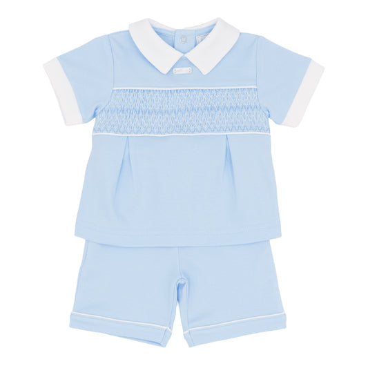 Amore Boys Blue Smocked T Shirt And Short Blue AM0042AB