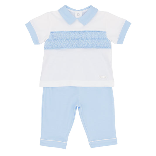 Amore Boys Blue Smocked Top And Trouser Blue AM0043B