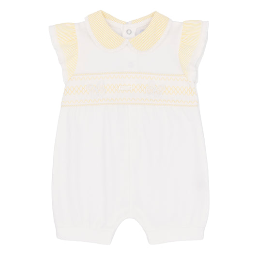 Amore Girls Smocked White/lemon Shortie White/lemon AM0077WL