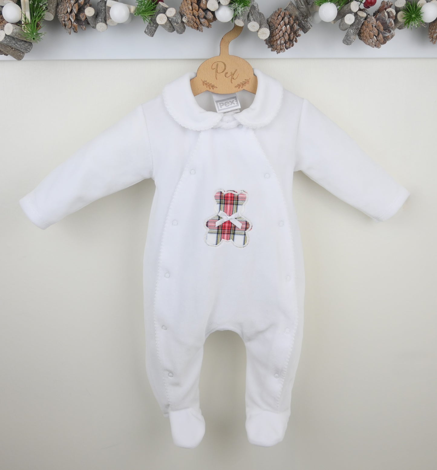 Pex White Tartan Teddy Sleepsuit B0776
