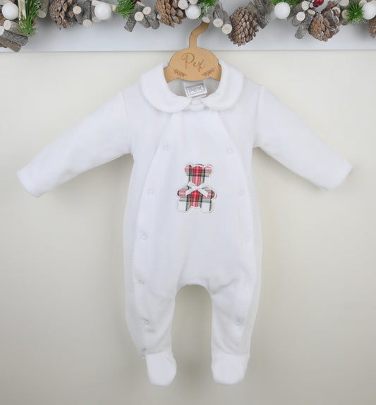 Pex White Tartan Teddy Sleepsuit B0776