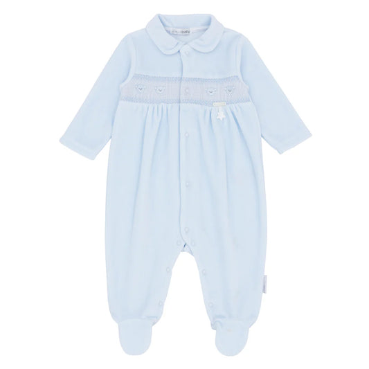 blues baby Eindhoven Boys Blue Velour All In one With Teddy Applique BB2066B
