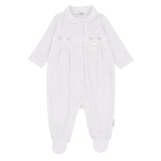 blues baby Eindhoven Girls Pink Velour All In one With Teddy Applique BB2066P