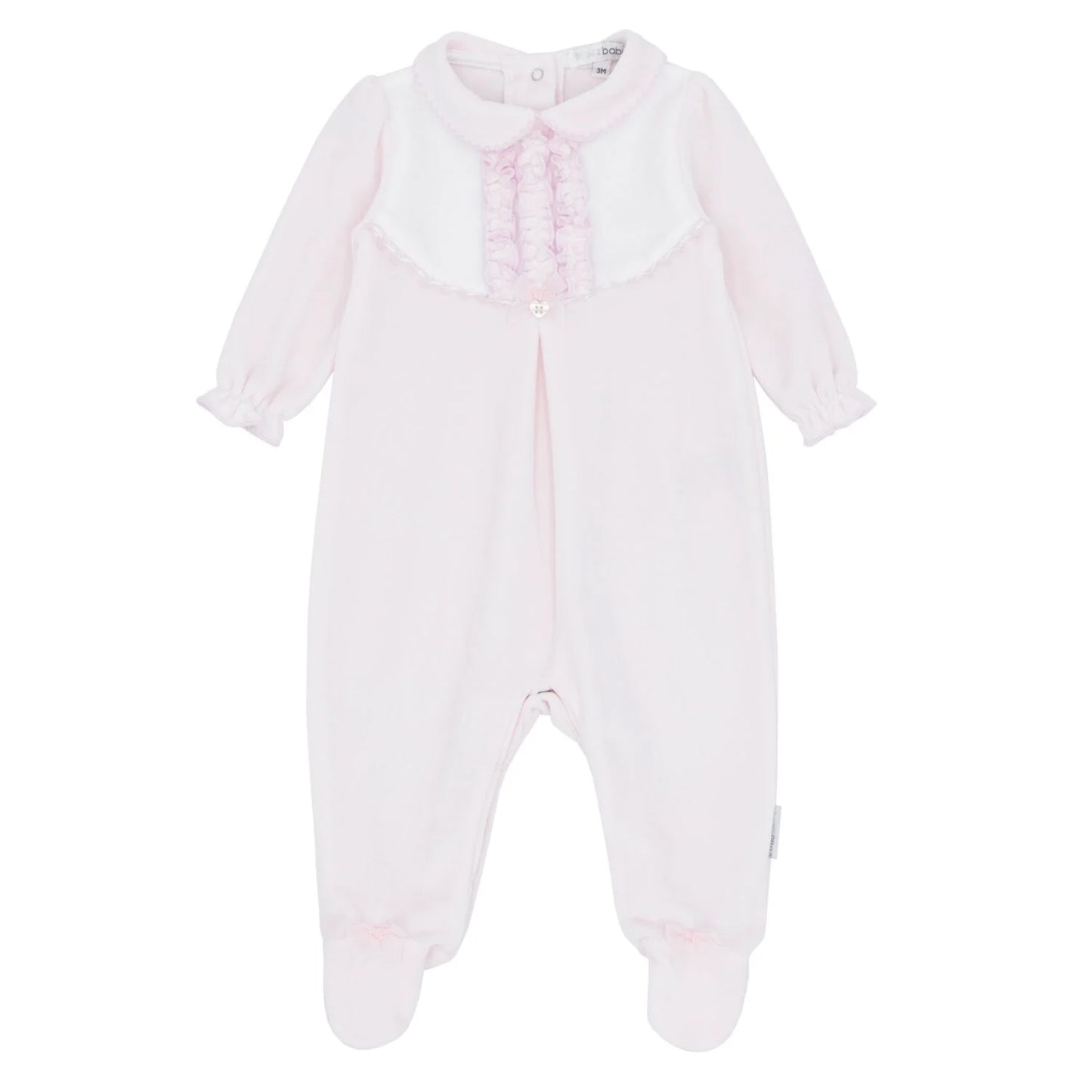 blues baby Almelo Girls Pink Velour All In One With Lace Trim BB2070