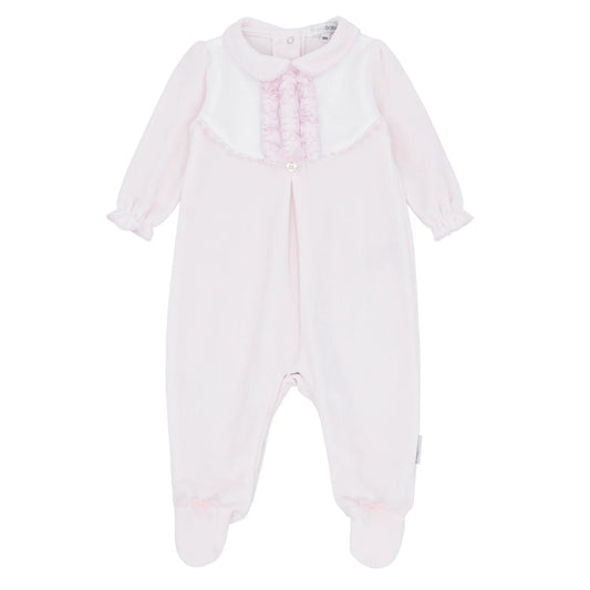 blues baby Almelo Girls Pink Velour All In One With Lace Trim BB2070