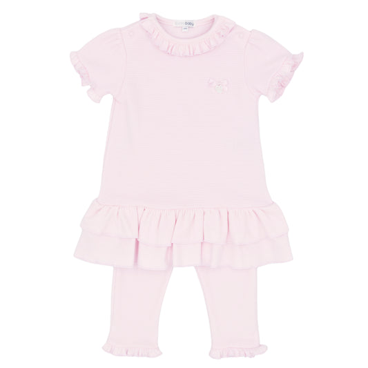 Blues Baby Girls Pink Frill Dress & Leggings BB3058