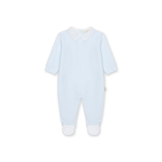 Baby Gi Boys Velour Babygrow with Piqué Collar Blue BG50B
