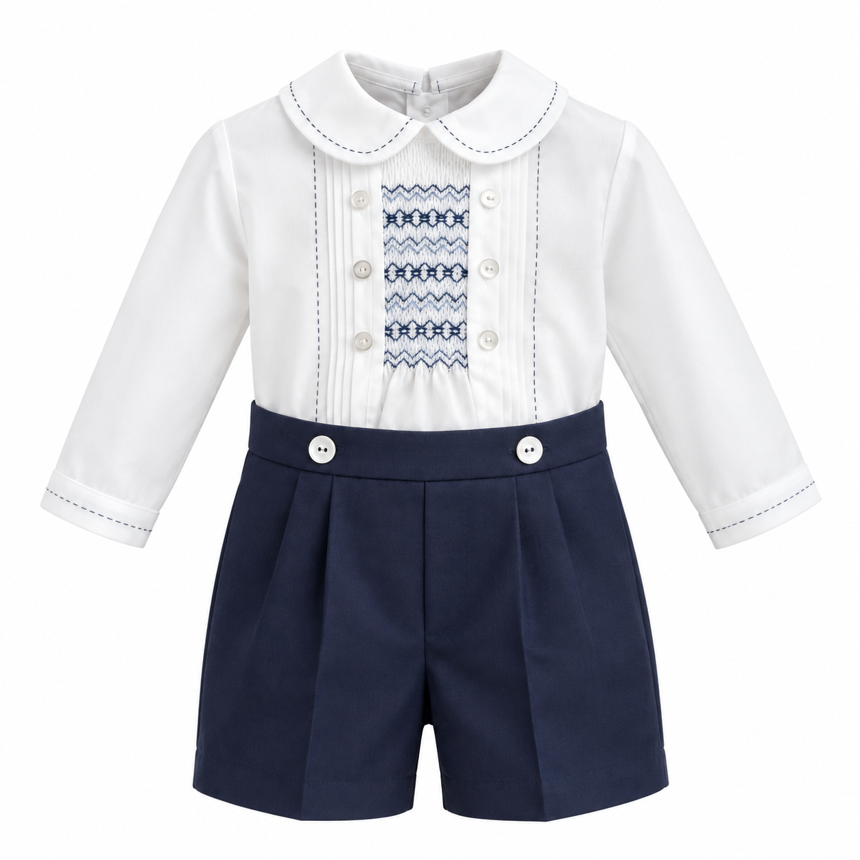 Sarah Louise Boys 2 Piece Set Ivory/Navy 013912