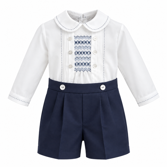 Sarah Louise Boys 2 Piece Set Ivory/Navy 013912
