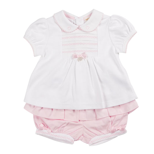 Mintini White/Pink Top & Bloomer Short Mb6337A