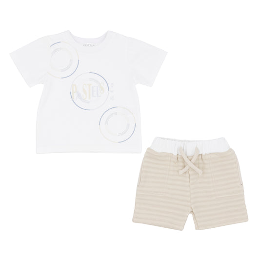 Pastels & Co Igor Sea Breeze Beige Chunky Cable Logo T & Shorts Set Pa-205C