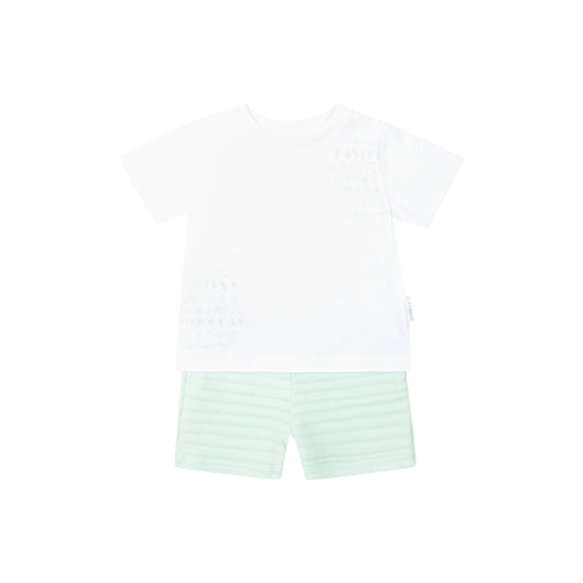 Pastels & Co Bear Beach Hut Blues T-Shirt And Shorts Mint 801H