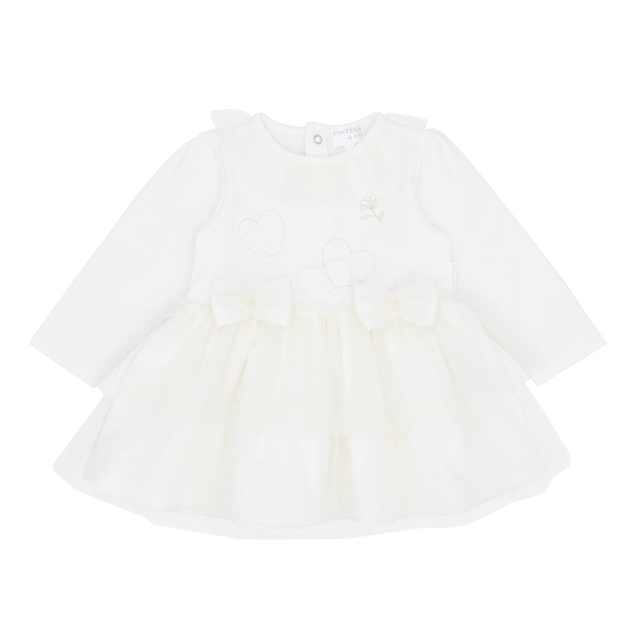 Pastels & Co Diana Belle Fleur Dress With Tulle Skirt Ivory Pa-312K