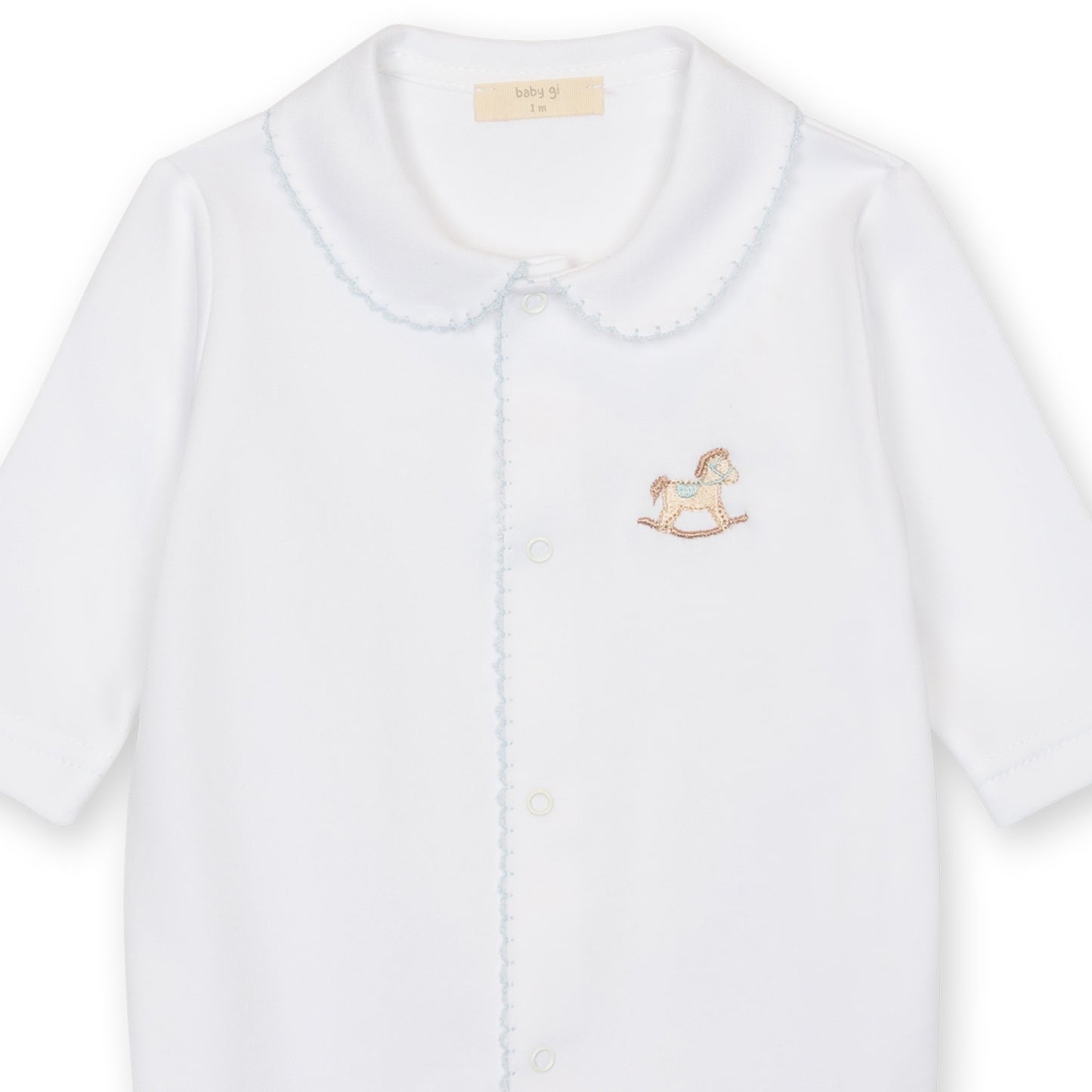 Baby Gi Boys Rocking Horse Babygrow White & Blue RH53BM