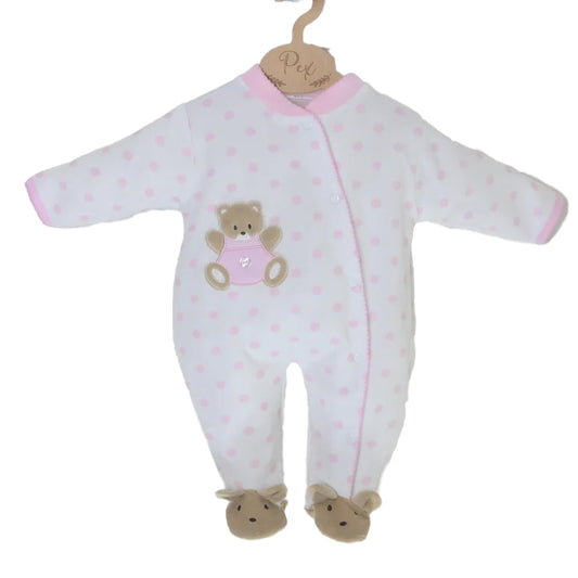 Pex White/Pink Polka Teddy Sleepsuit