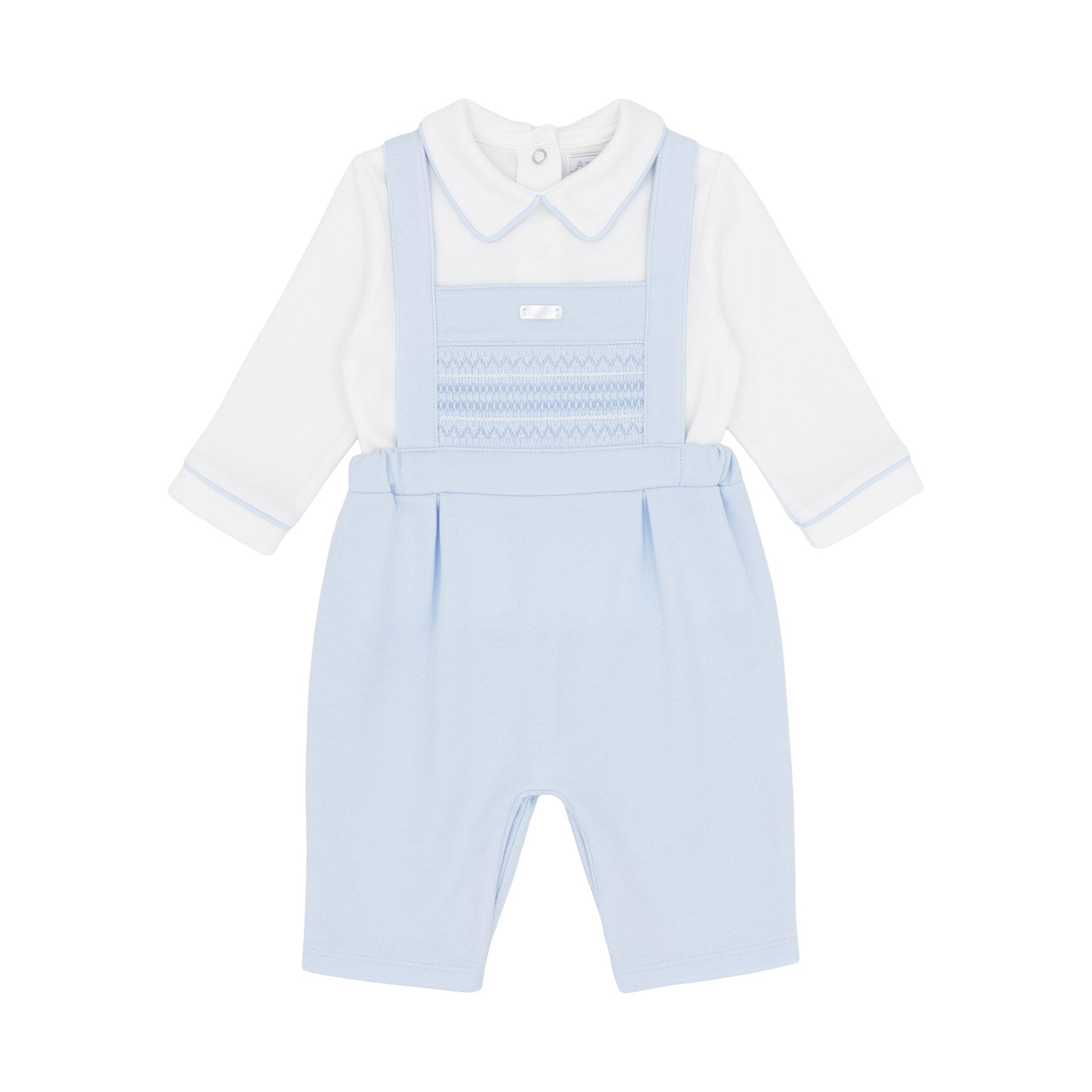 Amore Boys Smocked Dungaree Set Blue AM0123 - front