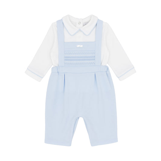 Amore Boys Smocked Dungaree Set Blue AM0123 - front