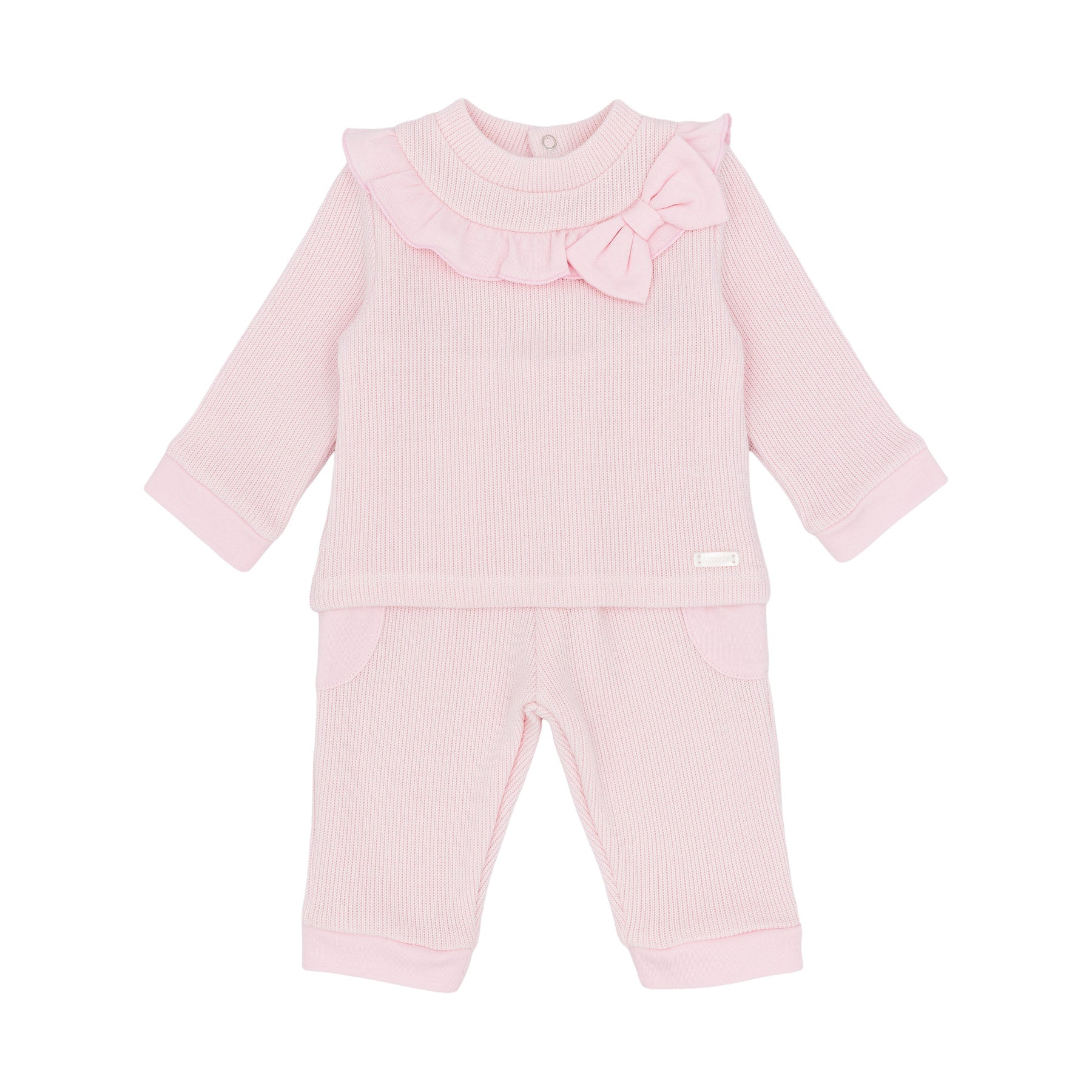 Amore Girls Knitted Jog Set Pink AM0126 - front