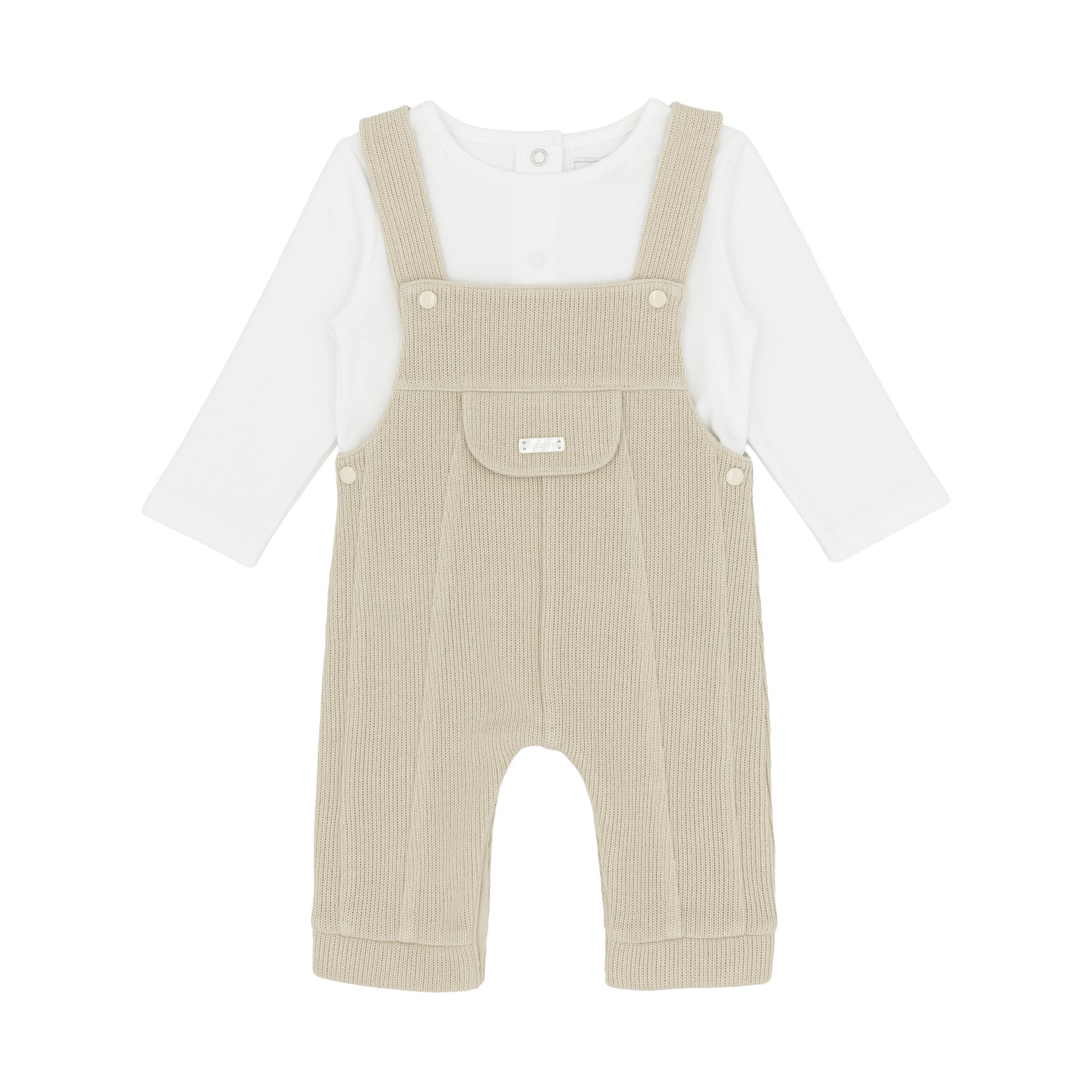 Amore Boys Knitted Dungaree Set Beige AM0132 - front