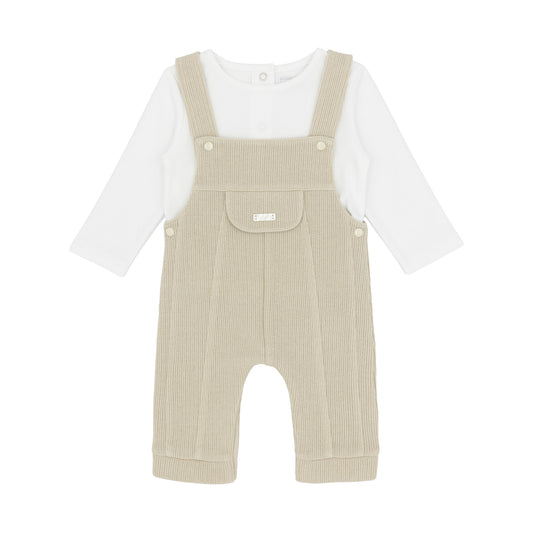 Amore Boys Knitted Dungaree Set Beige AM0132 - front