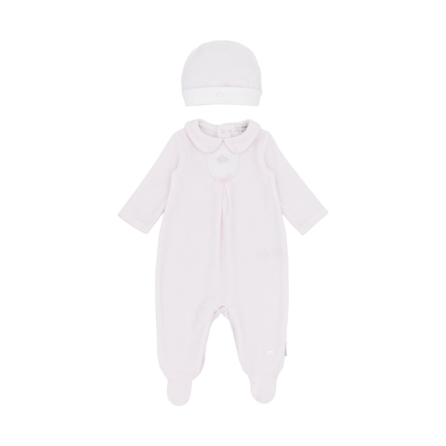 Blues Baby Girls Pink Velour All in One With Hat BB3105P - front