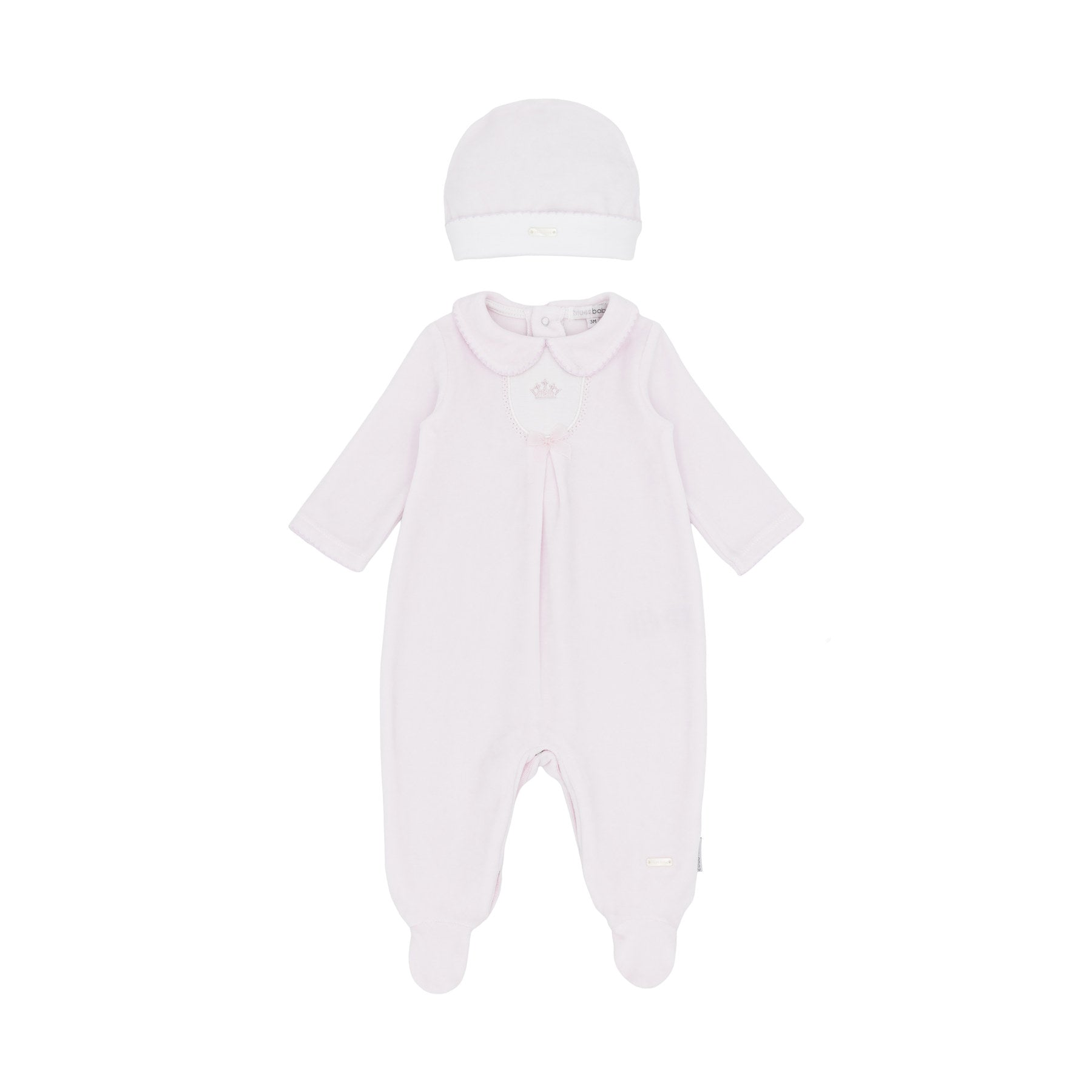 Blues Baby Girls Pink Velour All in One With Hat BB3105P - front
