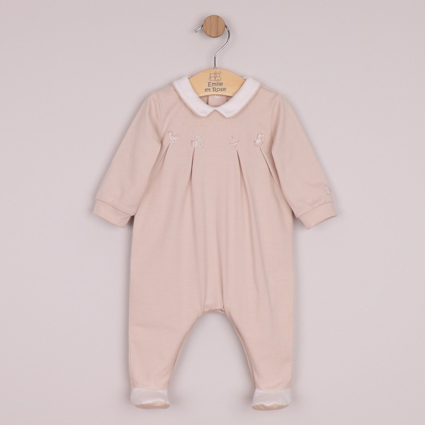 Emile et Rose Boys Lenny Twin Pack All In One In Stone & White with Pleats & Nursery Embroidered Stone/White 2645ST – additional c