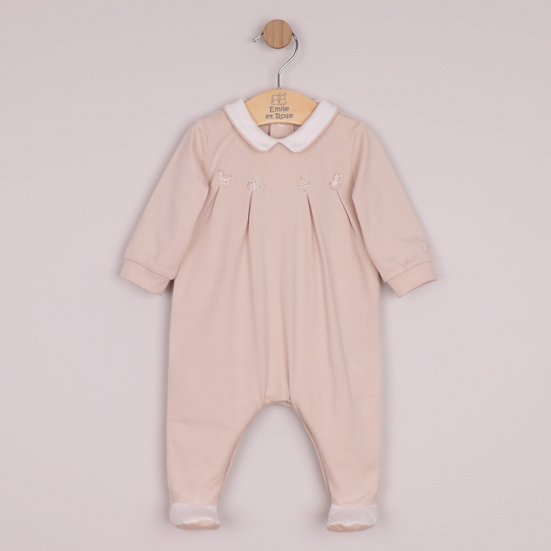 Emile et Rose Boys Lenny Twin Pack All In One In Stone & White with Pleats & Nursery Embroidered Stone/White 2645ST – additional c