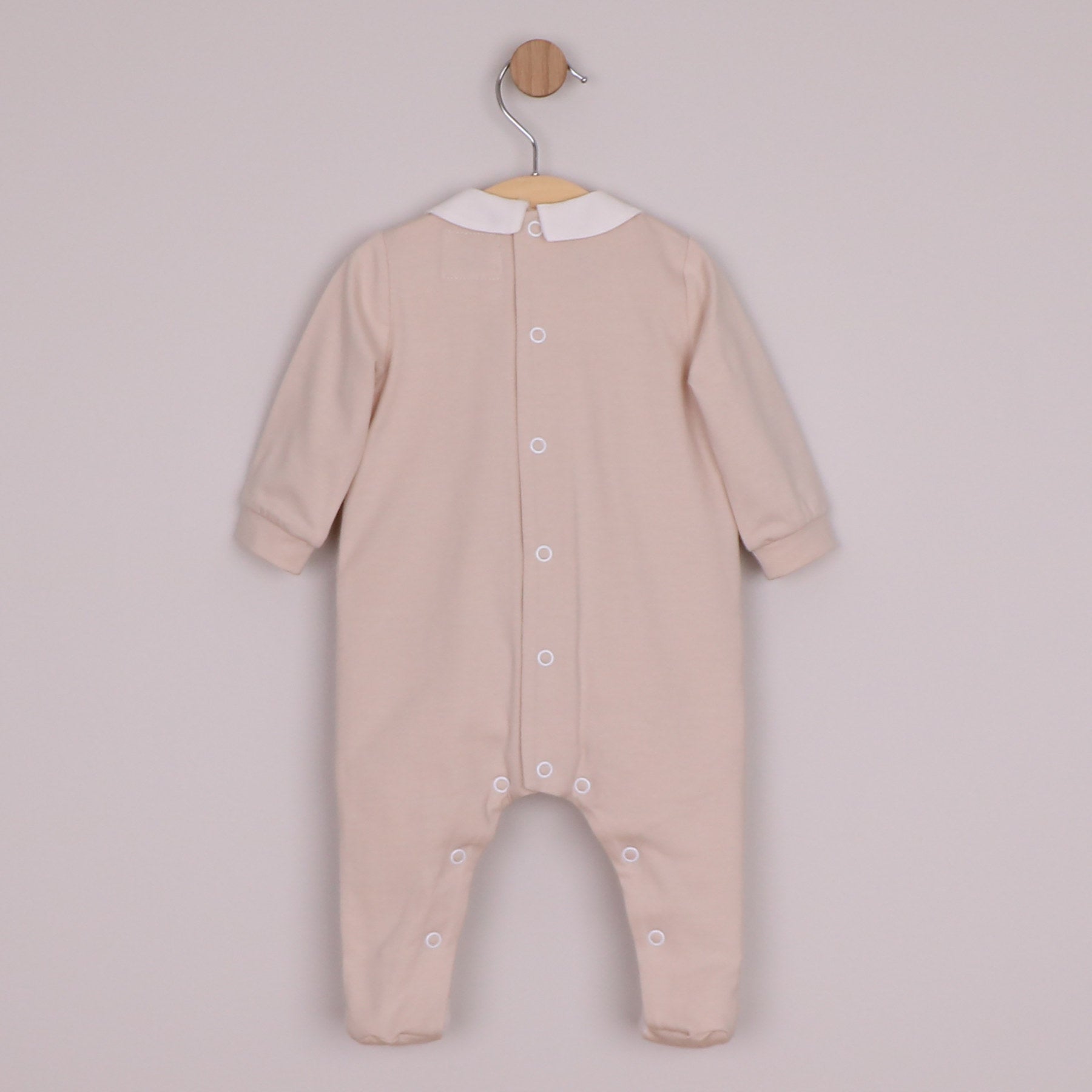 Emile et Rose Boys Miles Interlock All In One, Pleated Mock Front Opening & Bear Embroidered Stone 2658ST – back