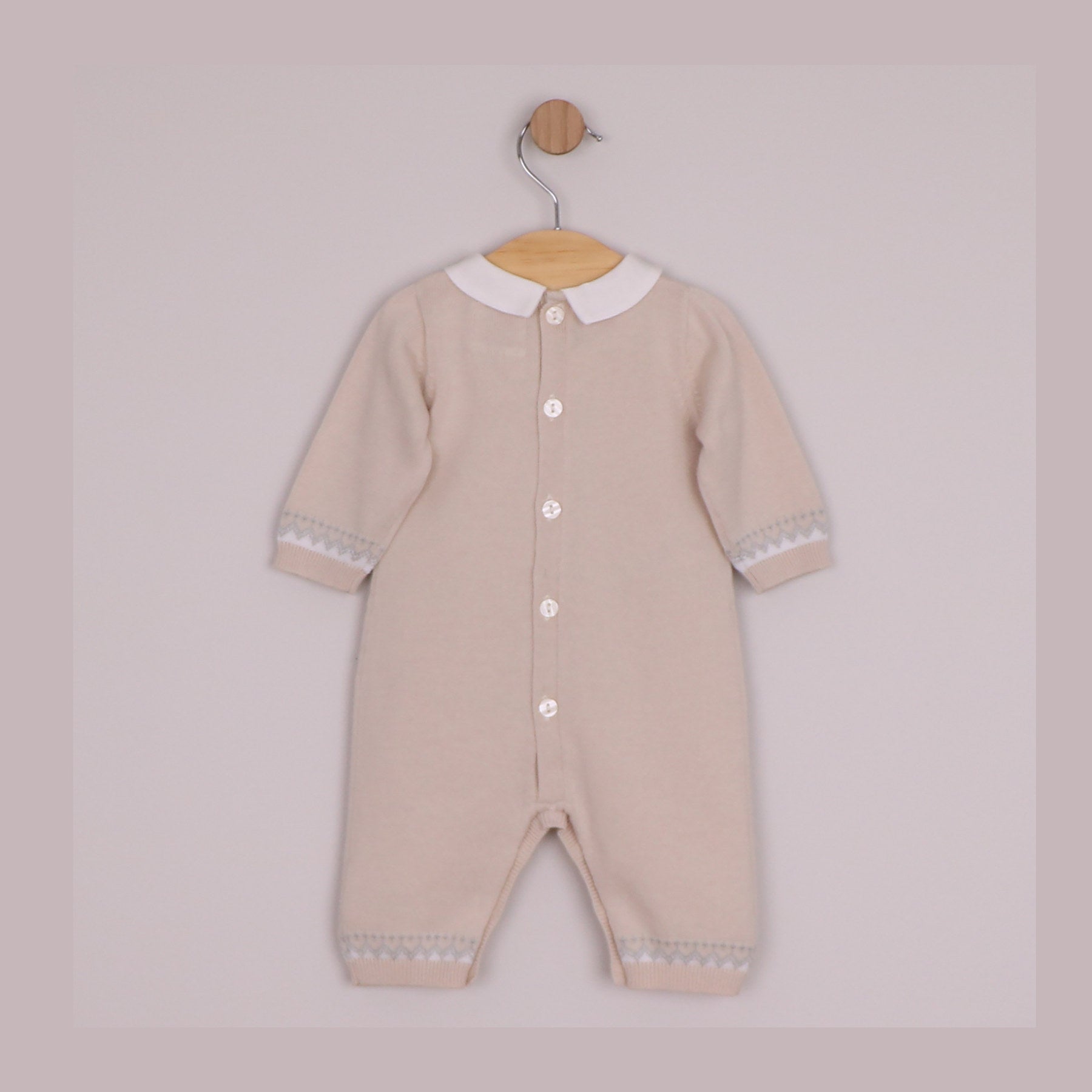 Emile et Rose Boys Milo Knit All In One with Large Teddy Motif & Zig-Zag Trim, Hat Stone 2663ST – back