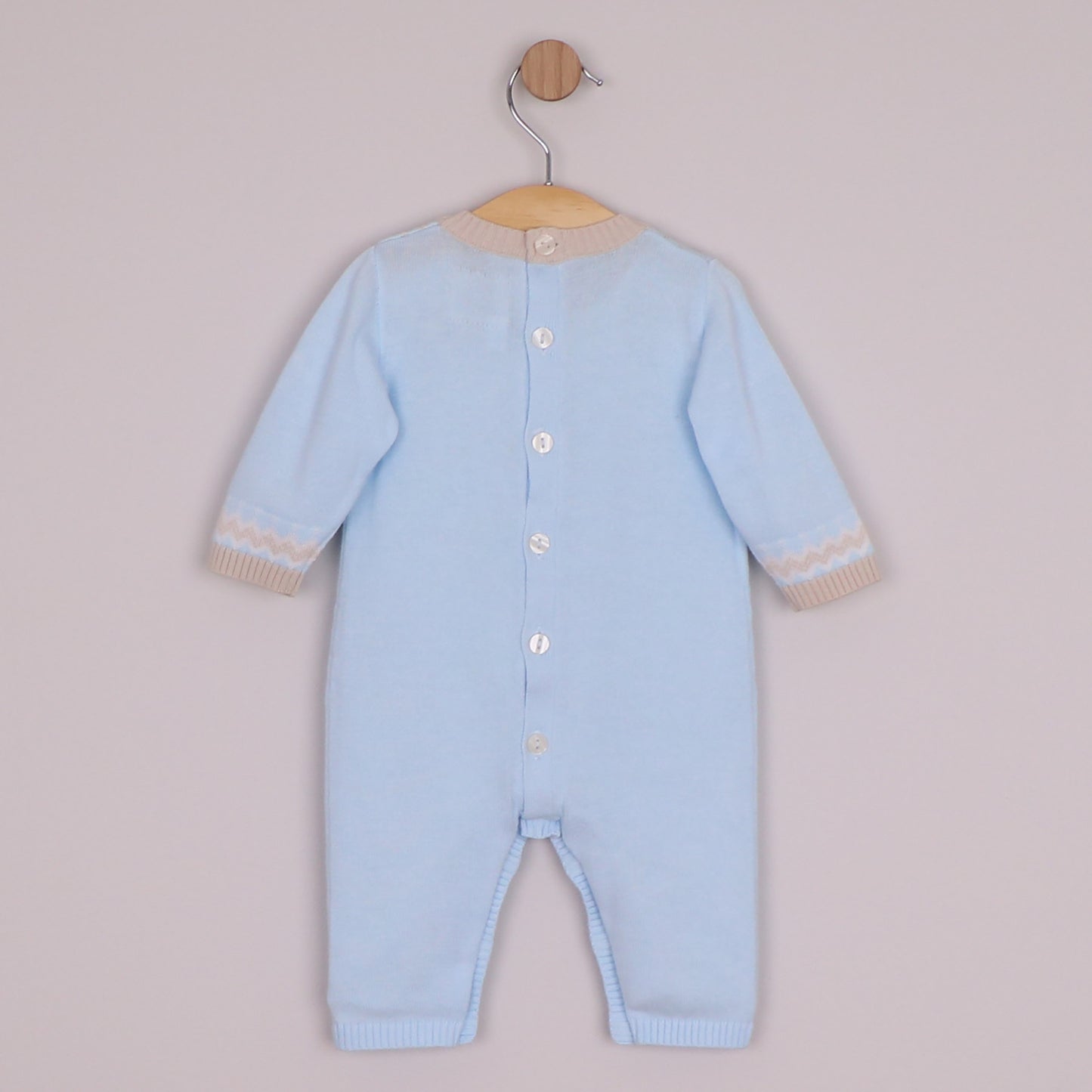 Emile et Rose Boys Magnus Knitted All In One with Stone & White Fairisle Design Pale Blue 2664PB – back