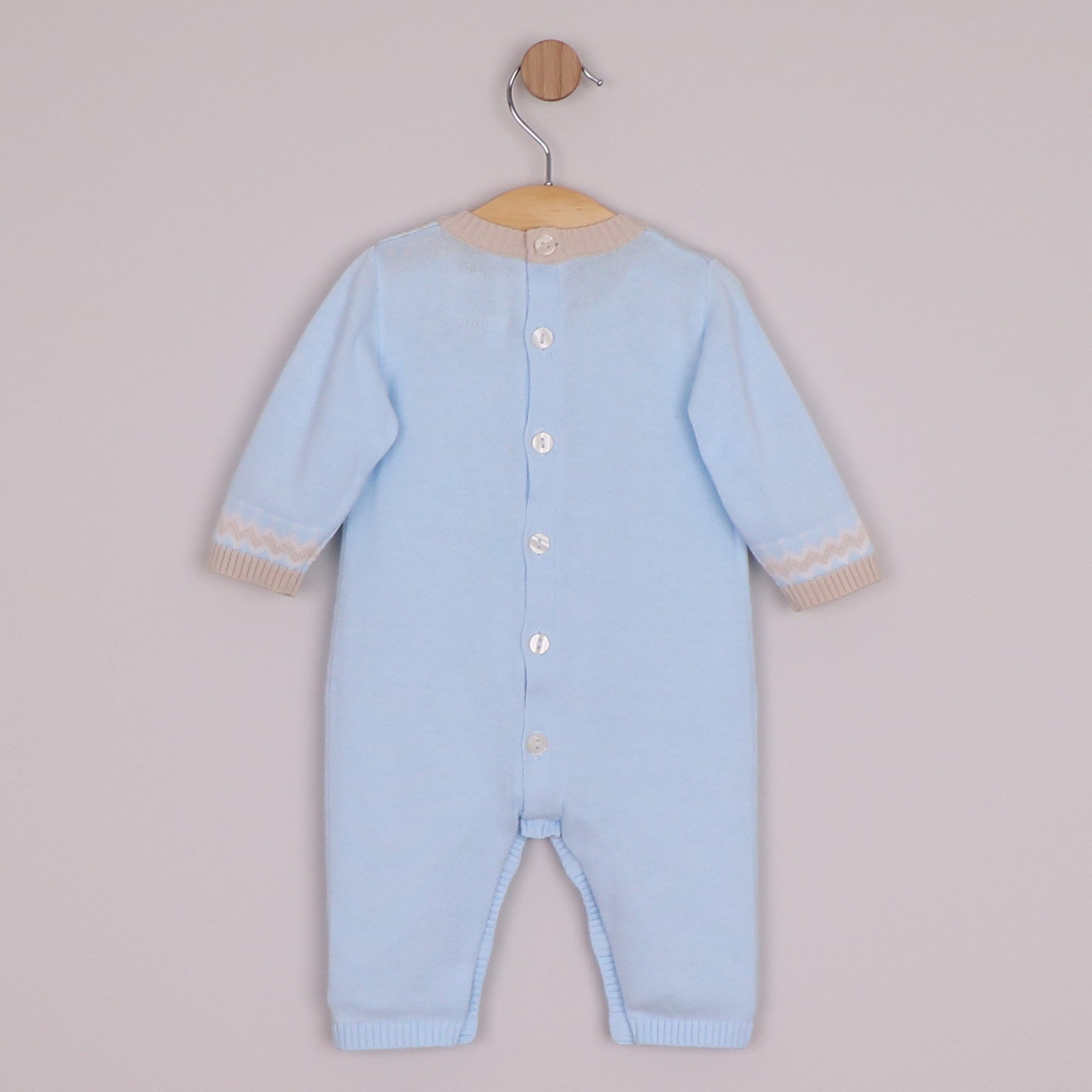 Emile et Rose Boys Magnus Knitted All In One with Stone & White Fairisle Design Pale Blue 2664PB – back