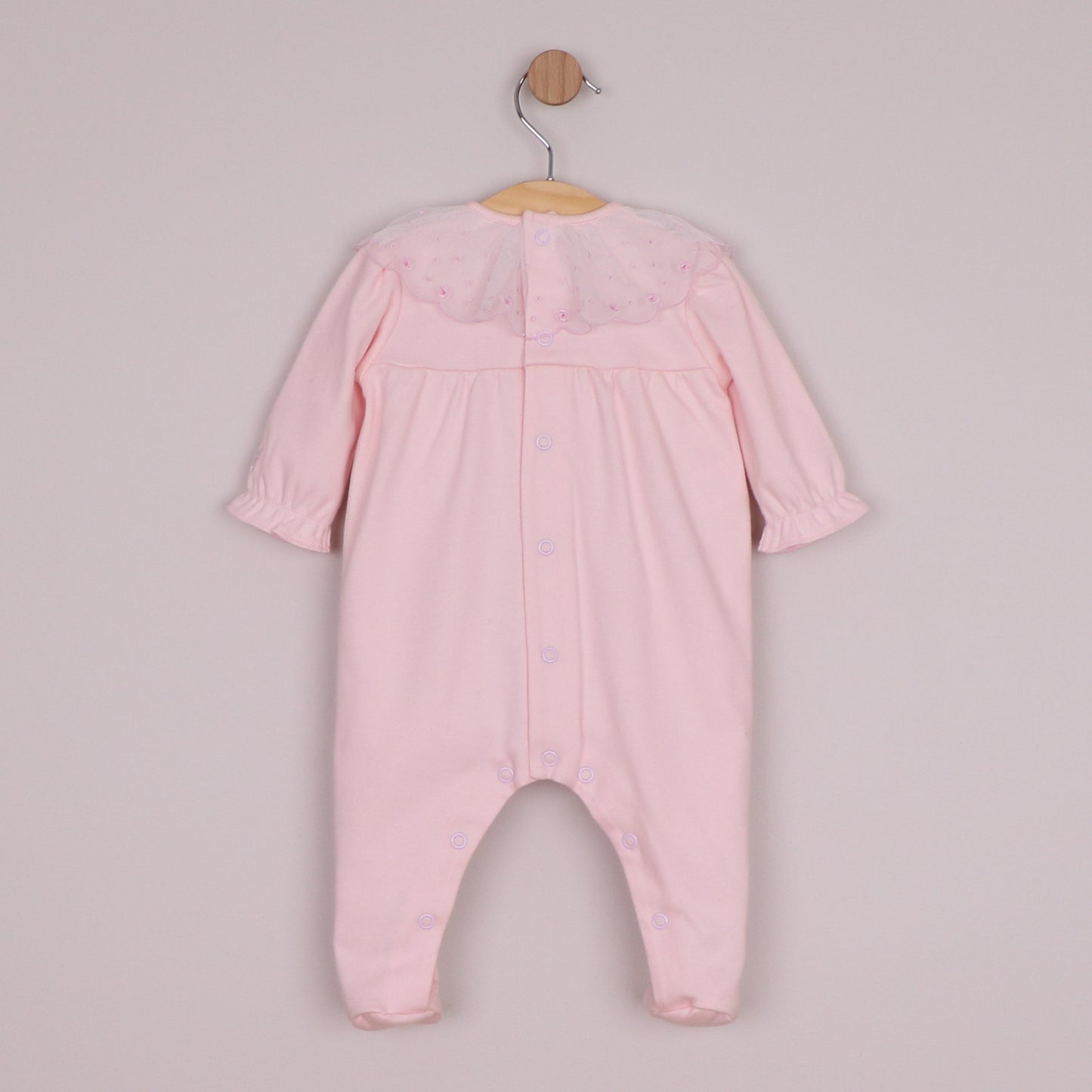 Emile et Rose Girls Mabel Interlock All In One with Large Embroidered Tulle Overlay Collar Pale Pink 2668PP – back