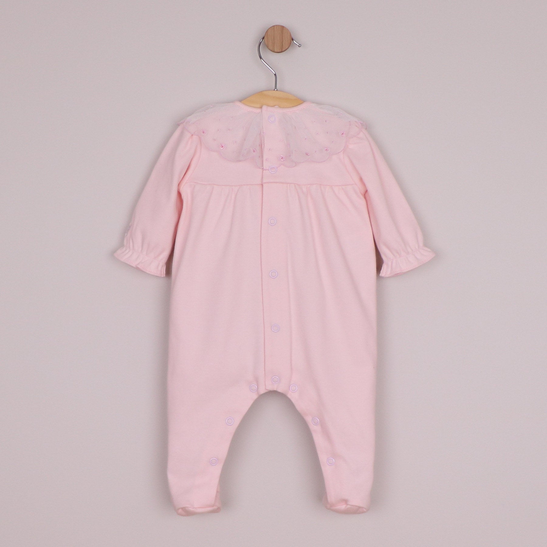 Emile et Rose Girls Mabel Interlock All In One with Large Embroidered Tulle Overlay Collar Pale Pink 2668PP – back
