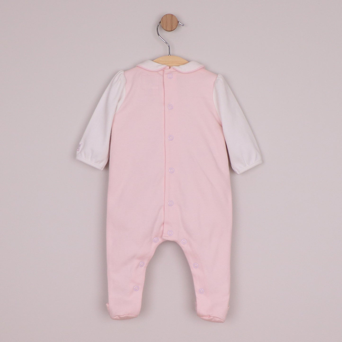 Emile et Rose Girls Maya Interlock All In One, White Upper, Large Applique Bow & Hat Pale Pink 2670PP – back