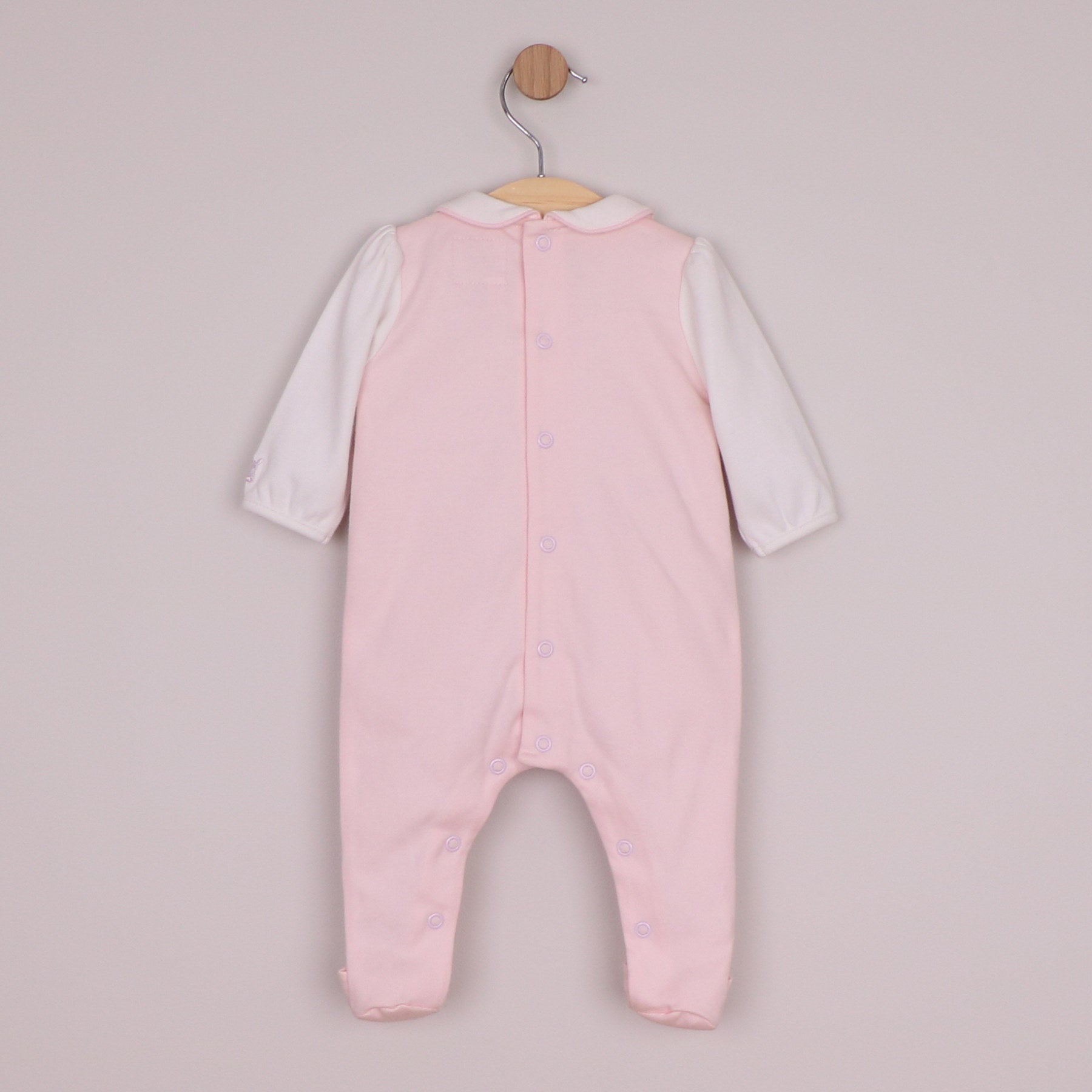 Emile et Rose Girls Maya Interlock All In One, White Upper, Large Applique Bow & Hat Pale Pink 2670PP – back