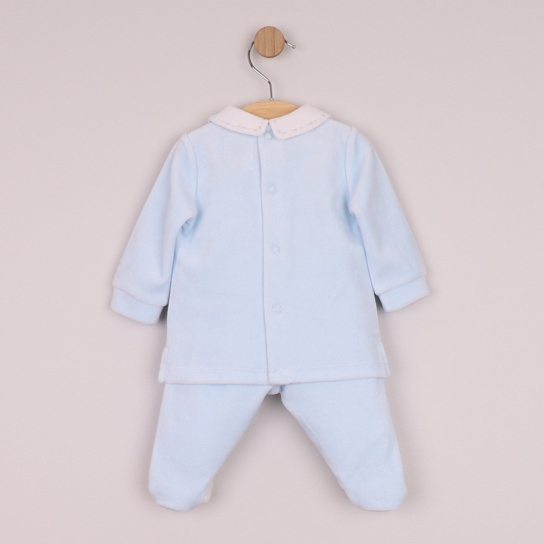 Emile et Rose Boys Mason Velour 2 Piece with Embroidered Trim, Pocket & Leggings with Feet Pale Blue 6519PB – back