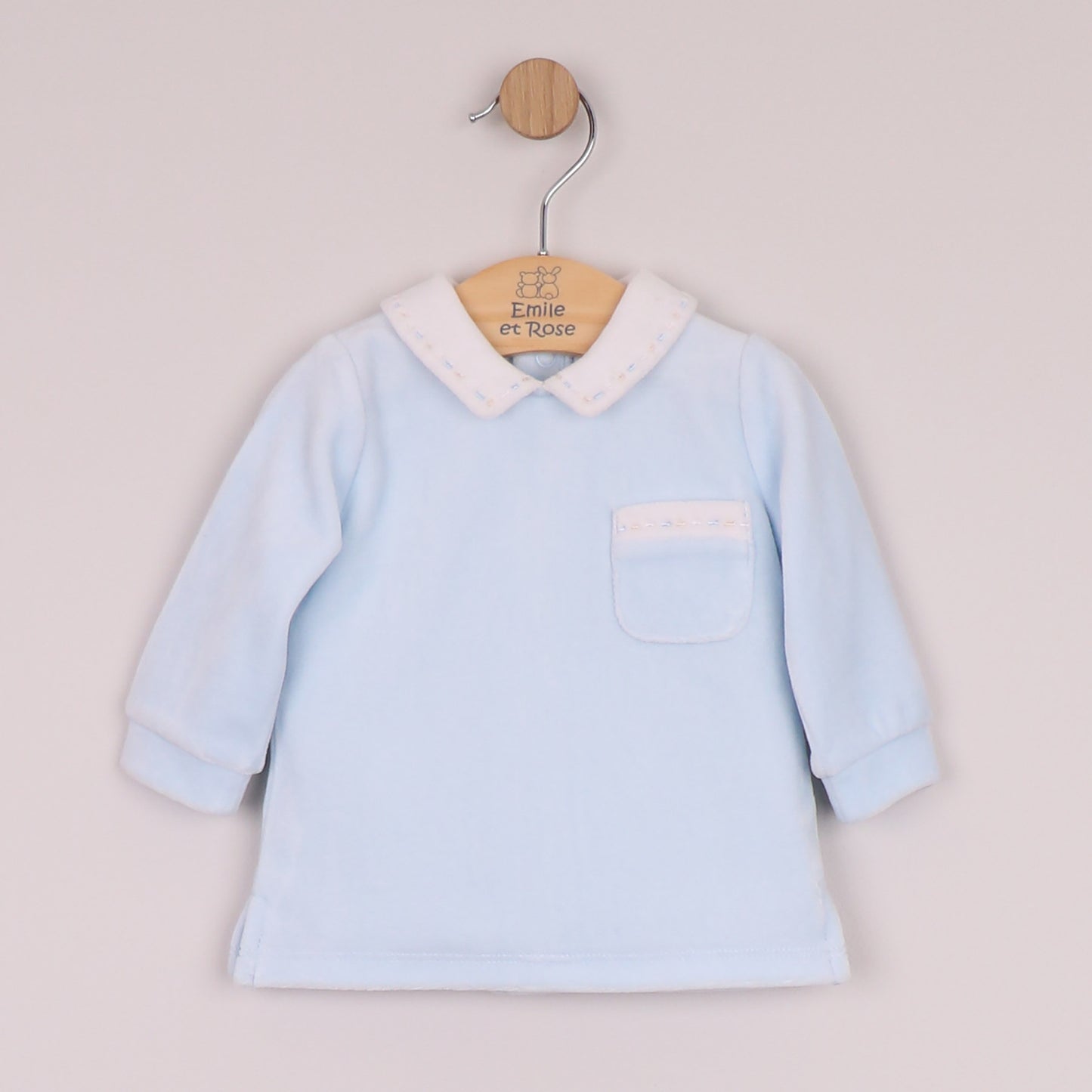 Emile et Rose Boys Mason Velour 2 Piece with Embroidered Trim, Pocket & Leggings with Feet Pale Blue 6519PB – additional c